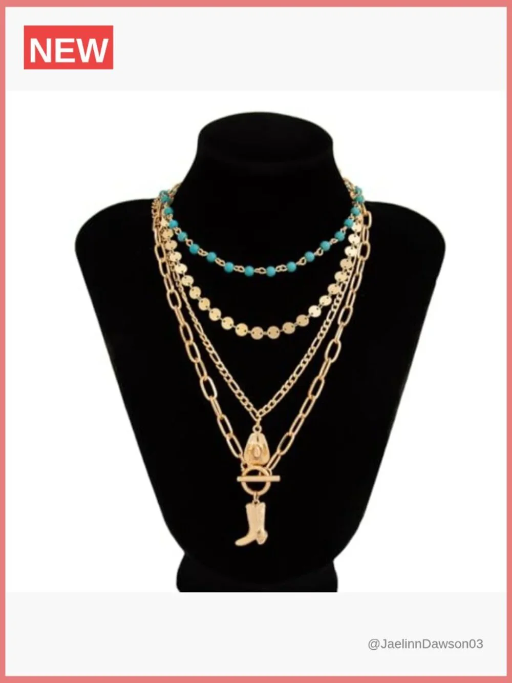 Layered Boho Turquoise Western Necklace Country Hat Boots Pendant Stack